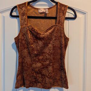 Willow and Root Rust Velvet Blouse Top with Floral Print